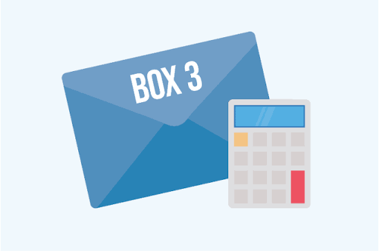 Envelop van de Belastingdienst met box 3 en een rekenmachine
